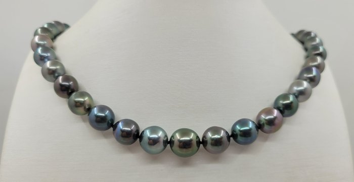 Preview of the first image of no reserve -Pearl Science Lab certified - 8.0x10.9mm Multi Tahitian Pearls - 14 kt. White gold - Ne.