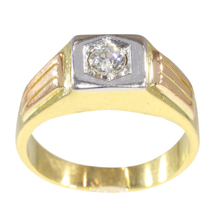 Preview of the first image of 18 kt. Yellow gold - Ring - 0.29 ct Diamond - Vintage 1950's Fifties, Free Resizing*.