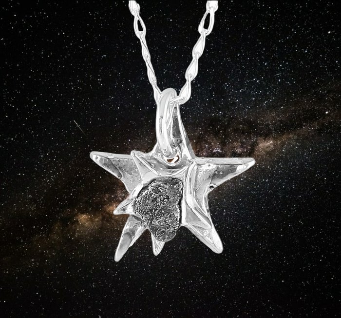 Sterling Silver Star Necklace With Campo Del Cielo Iron Meteorite - 2 g