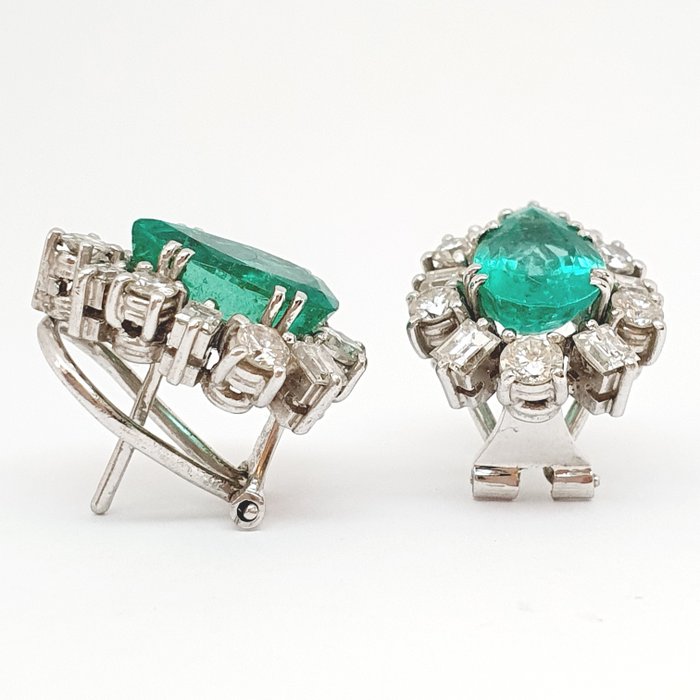 Colombianas - 18 kt. White gold - Earrings - 3.97 ct Emerald - Diamonds