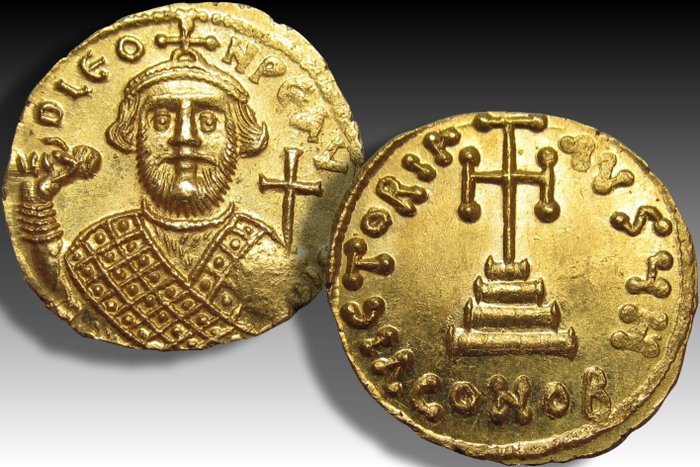 Byzantijnse Rijk. Leontios (695-698 n.Chr.). Goud Solidus,  Constantinople mint 695-698 A.D. – Officina H – superb high quality coin, rare in this condition –
