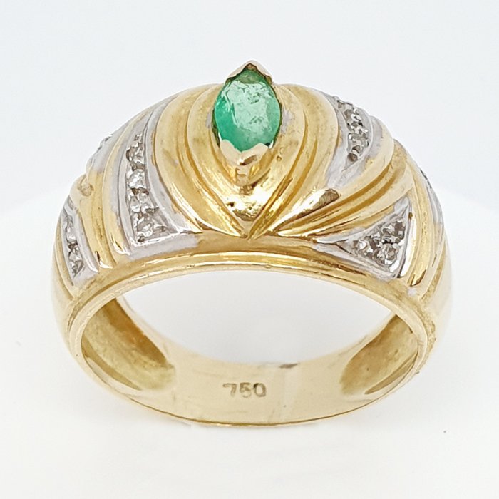 18 karaat Geel goud - Ring - 0.35 ct Smaragd - Diamanten