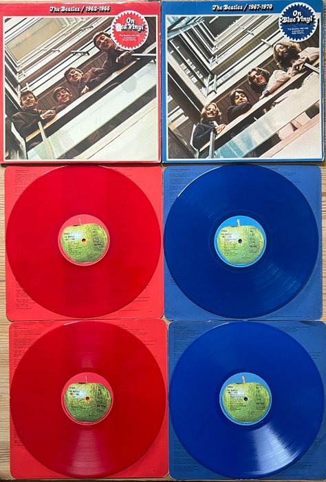 Beatles - Beatles 1962-1966 & 1967-1970 [coloured red and blue vinyl UK pressing] - Flera titlar - 2xLP Album (dubbelalbum) - Färgad vinyl, Första stereopressning - 1978/1978