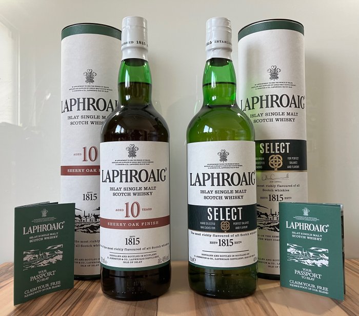 Laphroaig - 10yo Sherry Oak Finish & Select - Original bottling  - 700 ml - 2 bottles