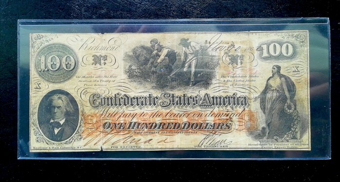 美国 - Confederate States - 100 Dollars 1862