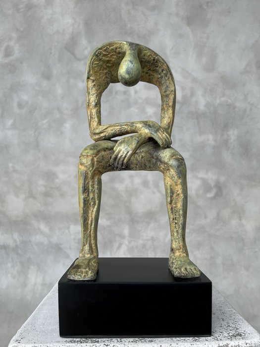 Rzeźba, NO RESERVE PRICE - Modern Bronze Sculpture - Seated Bronze Sculpture - Seated Giant - Abstract Art - 34 cm - Brązowy