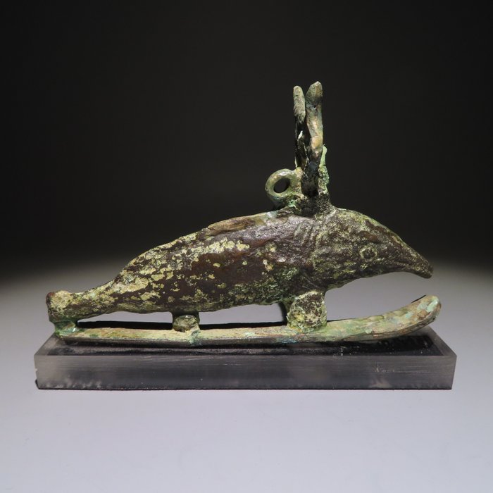 Oldtidens Egypten Bronze Figur af Gud Oxyrhynchos fisk. 11 cm L. Sen periode 664 - 332 f.Kr