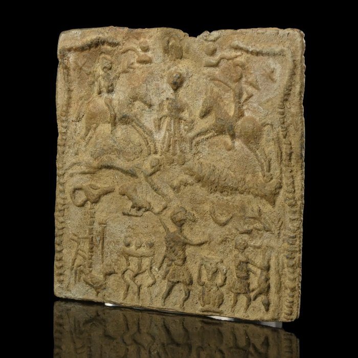 Oud-Romeins Lood zeldzame Mystery Cult plaquette met godin Epona en Donaurijders