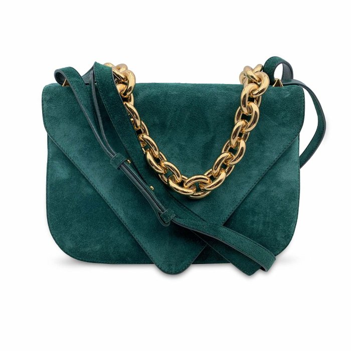 BOTTEGA VENETA Emerald Green Suede Small Mount Shoulder Bag at