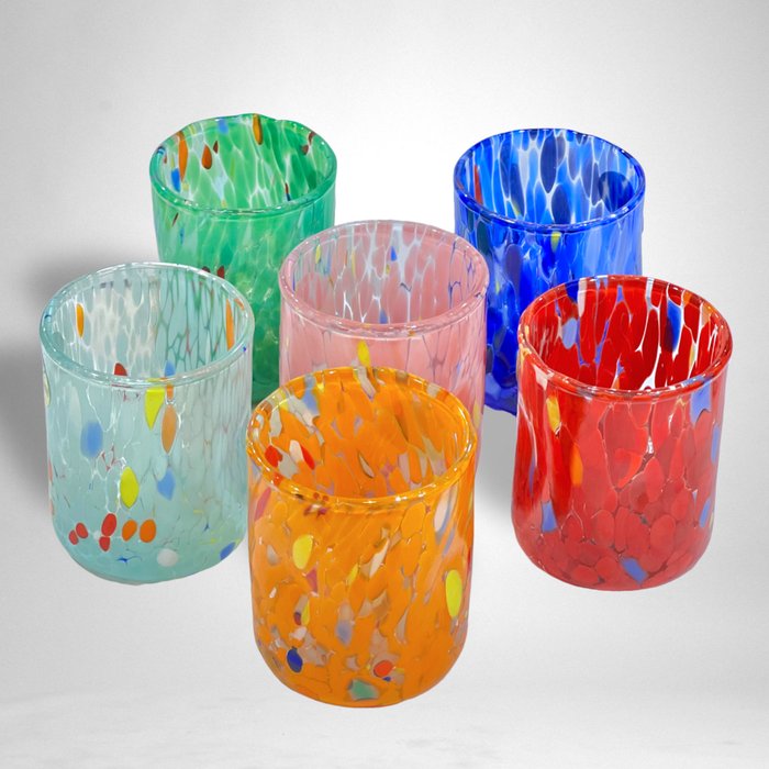 Vetreria Zecchin - Cristalería/juego para bebidas (6) - Vasos de licor con manchas de colores. - Vidrio