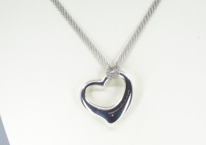 Tiffany & Co. - Halskæde med vedhæng - Open Heart Large, 30inch double Mesh Chain - Sølv 