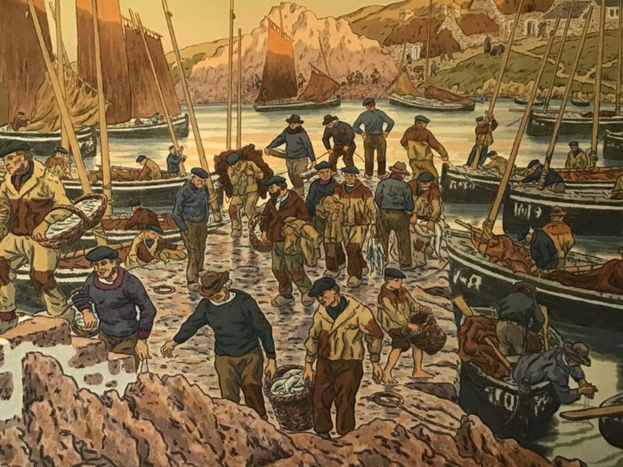 Henri Rivière - Bretagne "Au vent de Noroît" Le port (50 x 70 cm)