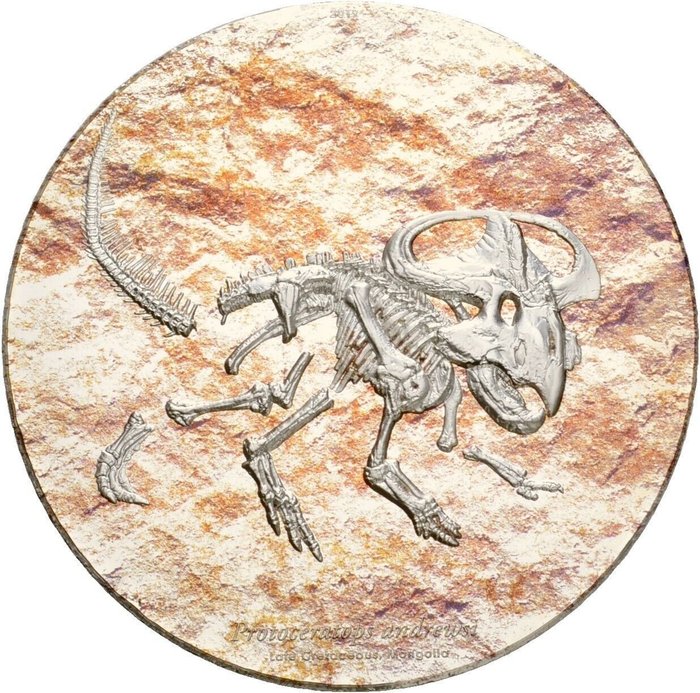 Mongolië. 2000 Togrog 2019 Protoceratops, 3 Oz (.999)