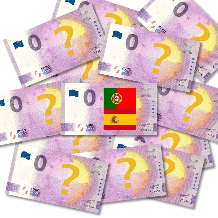 Portugal e Espanha. 0 Euro biljetten verrassingspakket (20 biljetten)  (Sem preço de reserva)