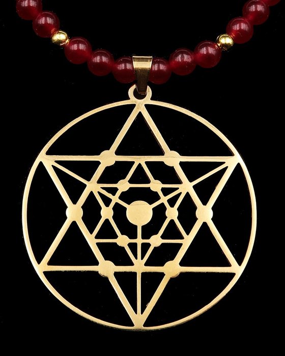 红宝石 - 项链 - 大天使梅塔特隆 - 神圣几何学 - 抵御邪恶 - 14K GF 金扣 - 吊坠项链