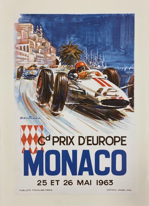 Michel Beligond - MONACO Gran Prix  - 25 ET 26 MAI 1963 (linen backed on canvas) - 1980年代