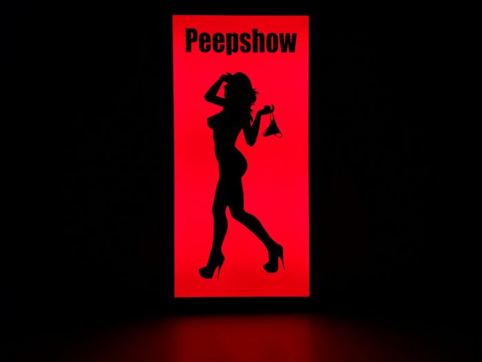 Beleuchtetes Schild - Amsterdam Red Light District Peepshow beleuchtetes Schild - Plastik, Stahl