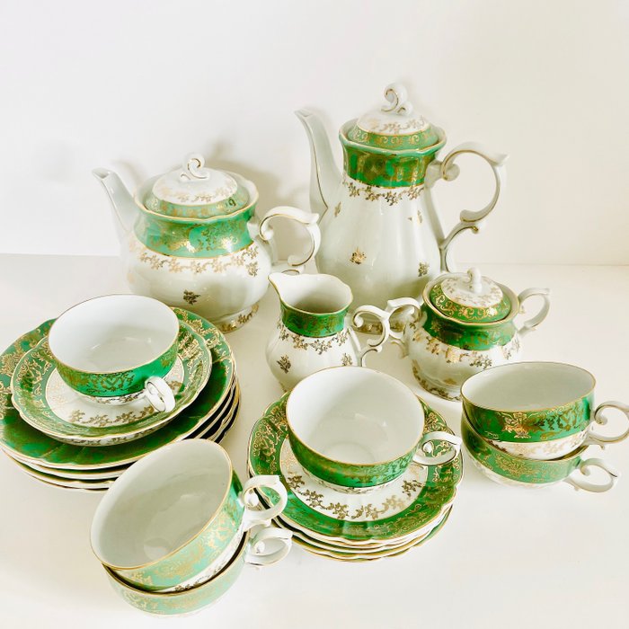 Oscar Schlegelmilch - Coffee and Tea set (22) - Porcelain - Grün, Gold