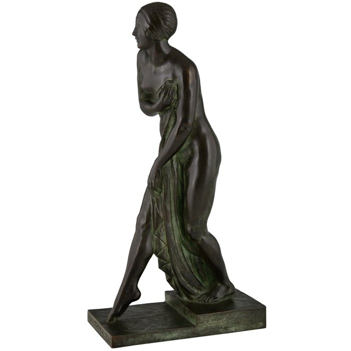 Henri Rouard fondeur Paris - Georges Chauvel - 雕塑, Bain de Champagne, Art Deco baadster - 41 cm - 黄铜色 - 1925