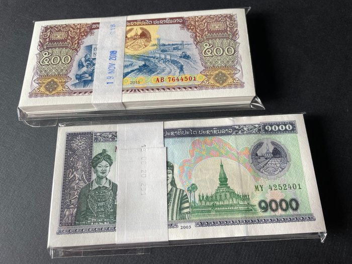 老挝. - 100 x 500 & 100 x 1000 Kip 2003/2015 - Pick- 31 & 32 - Original bundle's