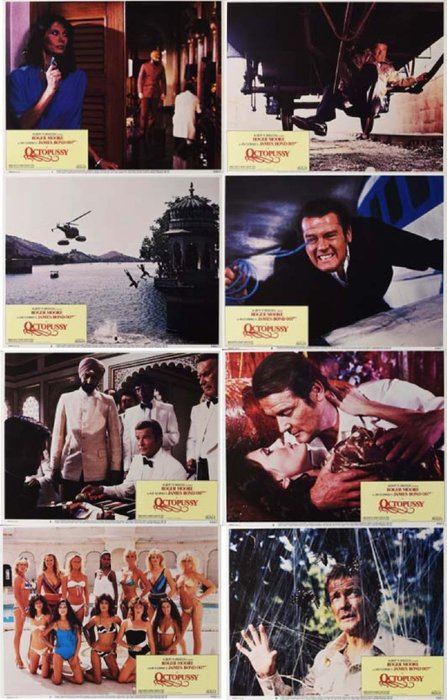 James Bond 007: Octopussy - Roger Moore - 影院大厅的成套卡片, 照片, Complete US Set of 8 from 1983