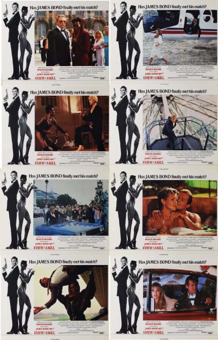 James Bond 007: A View To a Kill - Roger Moore - 影院大厅的成套卡片, 照片, Complete US Set of 8 from 1985
