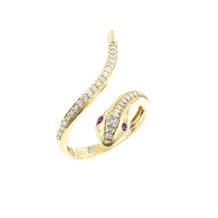 Ring - 14 kt Gelbgold Rubin - Diamant 