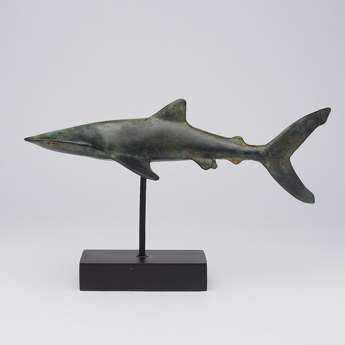 雕塑, NO RESERVE PRICE - Bronze Patinated Great White Shark - Carcharodon Carcharias - 20 cm - 黄铜色