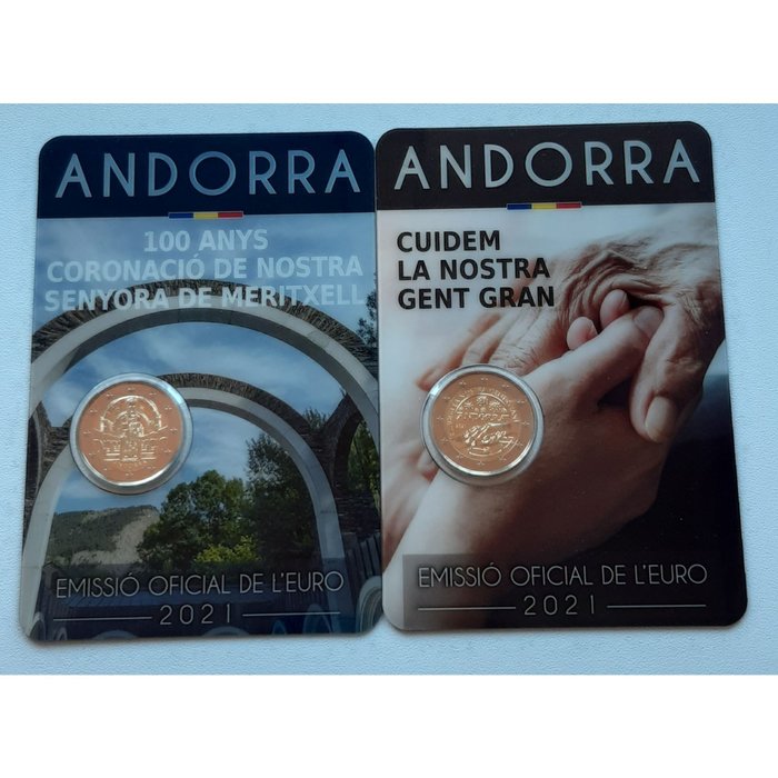 Andorra. 2 Euro 2021 "Cuidem la Nostra Gent Gran" + "Meritxell" (2 moedas)  (没有保留价)