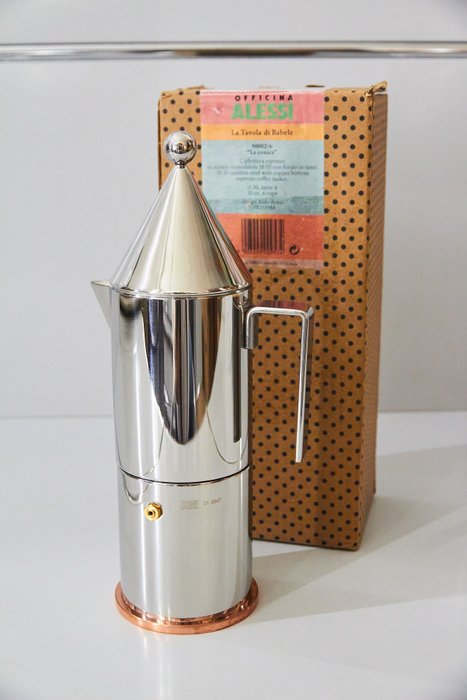 Aldo Rossi - Kaffebryggare -  "La Conica" - 6 koppar, 30cl - Spegelpolerat rostfritt stål med kopparbotten