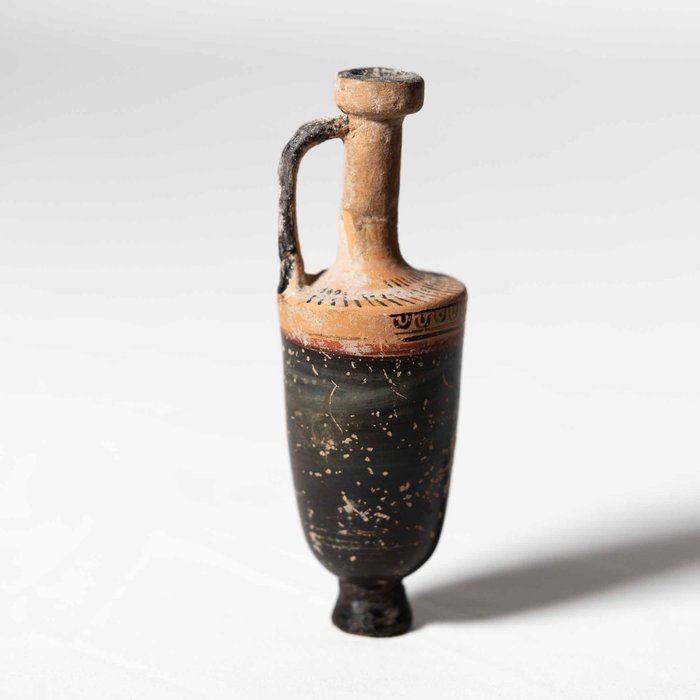 Grec antique mycénien Lekythos de poterie attique, 12,7 cm de haut - Licence d'exportation espagnole - Lekythos