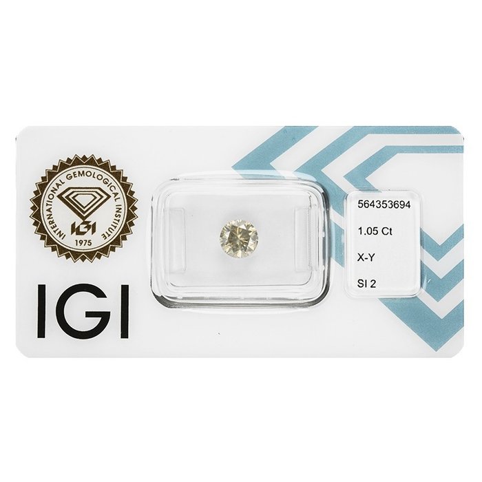 1 pcs 钻石  (天然)  - 1.05 ct - 圆形 - SI2 微内含二级 - 国际宝石研究院（IGI） - X-Y，浅棕黄色