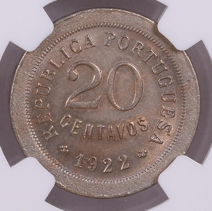 Portugali. Republic. 20 centavos 1922 - Rara - NGC - MS65