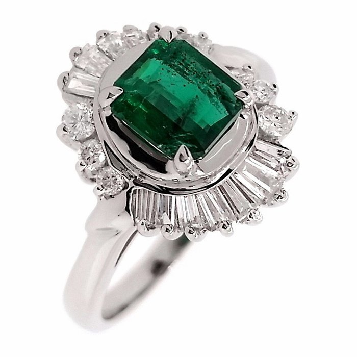 1.70 ctw - 1.10ct Natural Vivid Green Emerald and 0.60ct Diamonds - IGI Report - Platin - Ring - 1.10 ct Smaragd - Diamanten