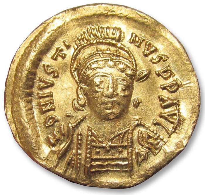 Imperio bizantino. Justino I (518-527 e. c.). Solidus Constantinople mint 522-527 A.D. - officina S (= 2nd or 6th) -