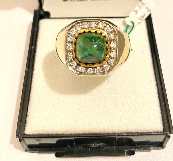 Gelbgold, Platin - Ring Smaragd - Diamanten