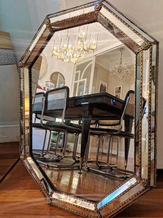 Wall mirror - Venetian mirror  - Brass, Glass, Wood, Venetian style mirror