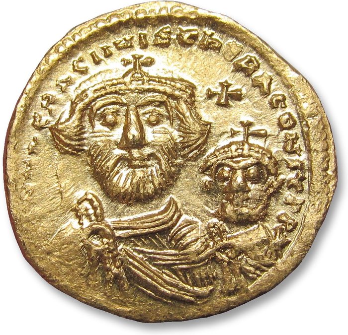 拜占庭帝國. Heraclius, with Heraclius Constantine. Solidus Constantinople, 6th officina (S) circa 616-625 A.D.