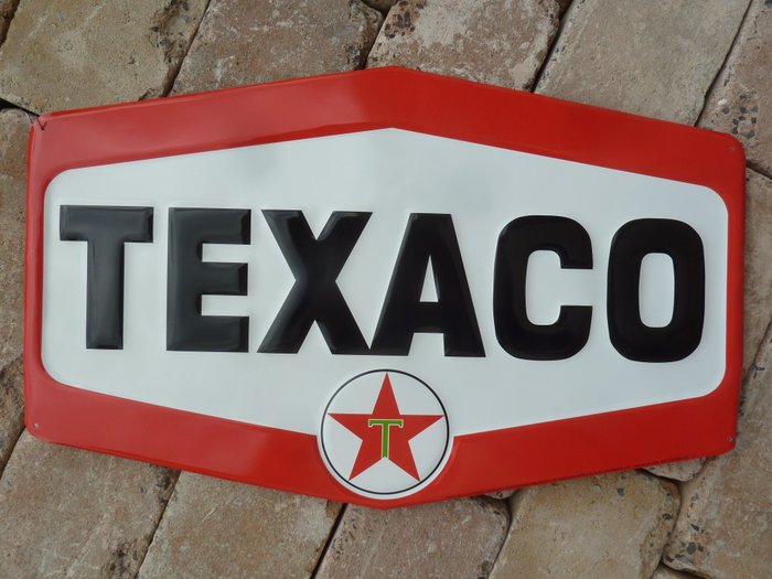 標誌 - Texaco 金屬標誌美國，鋁製 60 公分標誌 XXL 瓦斯廣告車庫 - 鋁