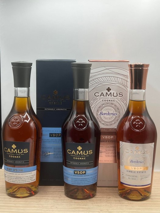 Camus - VS, VSOP & Borderies Single Estate - 70cl - 3 bottiglie
