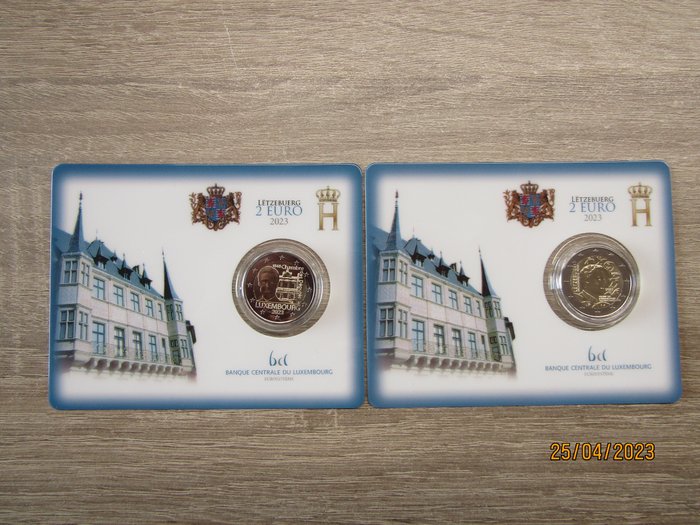 Luxemborg. 2 Euro 2023 "Olympisch Comité" + "Grondwet" (2 coincards)  (Ingen reservasjonspris)