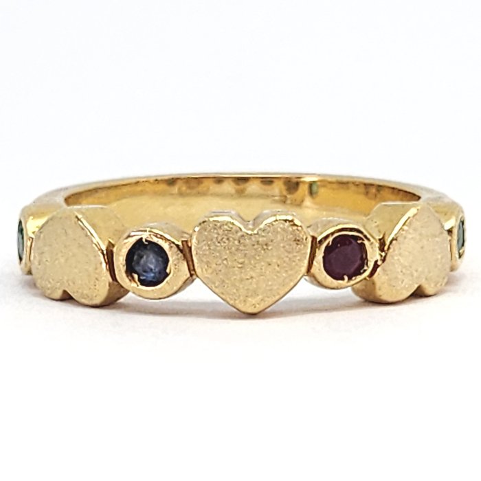 18 克拉 黃金 - 戒指 - 0.10 ct 祖母綠 - Sapphires, 紅寶石