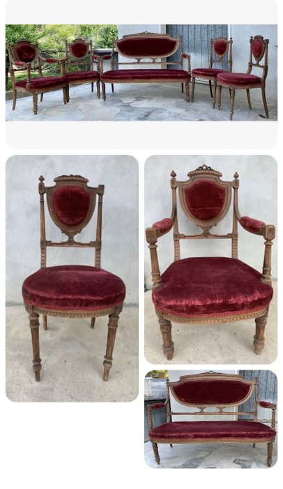 桌椅组 (5) - 新古典主义风格 - 丝绒, 木 - Late 19th century