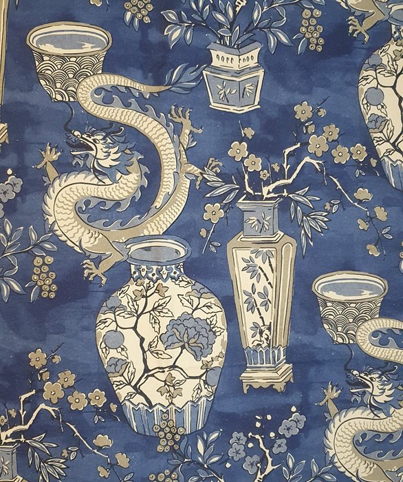 罕见的京都蓝色面料 - 300x280cm - Artmaison Oriental Designl - 纺织品 - 280 cm - 0.02 cm