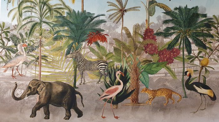 Artmaison Raffiniertes Panel mit Flamingo, Elefanten und Leoparden – 120 x 140 cm - Stoff  - 120 cm - 140 cm