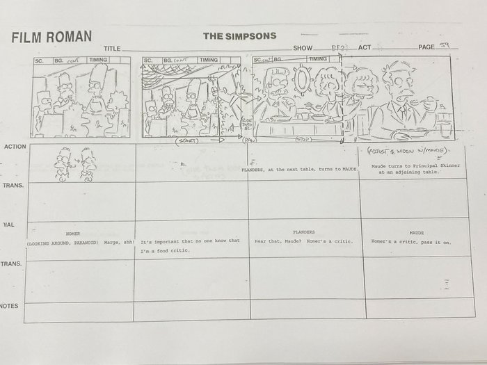 The Simpsons - Storyboard of 'Guess Who's Coming to Criticize Dinner?' - Act II - 1998 (42 pages) - Cardboard, Big size (Staff copy)