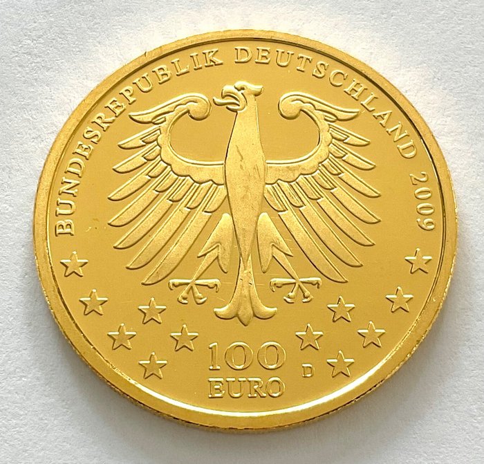 Németország. 100 Euro 2009 D - UNESCO Trier - 1/2 oz