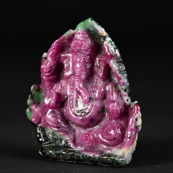 獨家紅寶石 Ganesh 勳爵雕塑 紅寶石 - 黝簾石 - 40×38×20 mm - 50 g