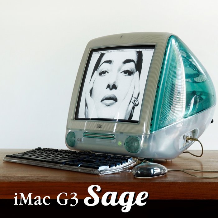 Apple VERY RARE – iMac G3 "SAGE" 450DV+ Design Bundle" – including "Apple Pro Keyboard & Mouse - Komputer - z pudełkiem zastępczym