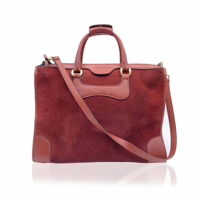 Gucci - Vintage Burgundy Suede and Leather Tote Satchel with Strap - Handbag